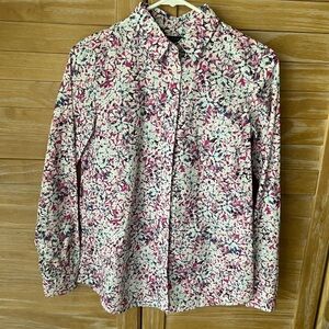 Banana Republic Cream Floral Button-Down Shirt with Pink & Blue Accents